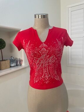 I.AM.GIA Red Crystal-Embellished Short Sleeve Tee